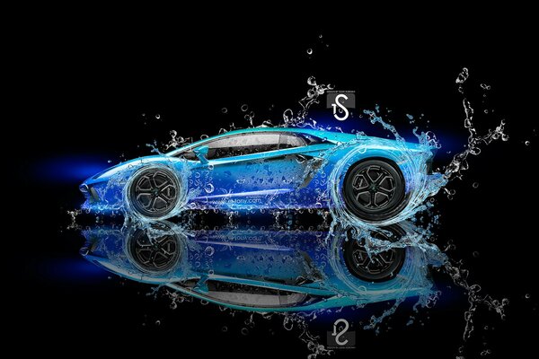Abbildung eines blauen Lamborghini auf schwarzem Hintergrund