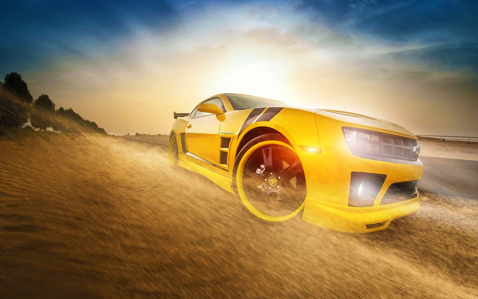 chevrolet camaro ss gelb hummel transformatoren sonne auto vorne
