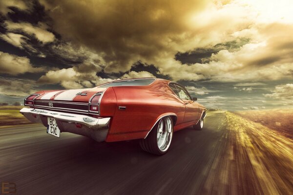 Chevrolet chevelle ss 1969 rast über die Straße