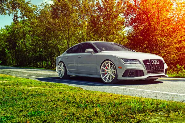Audi rs7 im Sonnenlicht und im grünen Gras