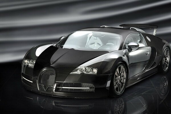 Schwarzer Bugatti auf schwarzem Hintergrund