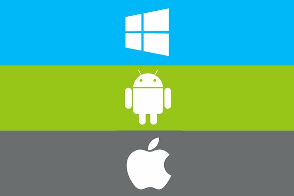 Betriebssystem-Embleme. Android, Windows, Apple