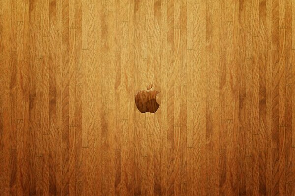 Apfel-Logo auf Holzhintergrund
