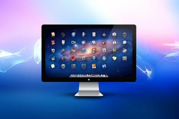 Gadget-Monitor auf blauem Hintergrund mit Dunst