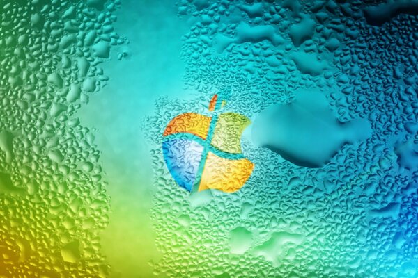 Apfel mit Windows-Textur auf einem Hintergrund von Tropfen