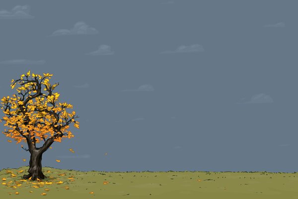 Herbst fallender Baum am Horizont