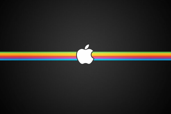 Apfel-Logo auf schwarzem Hintergrund mit Regenbogen