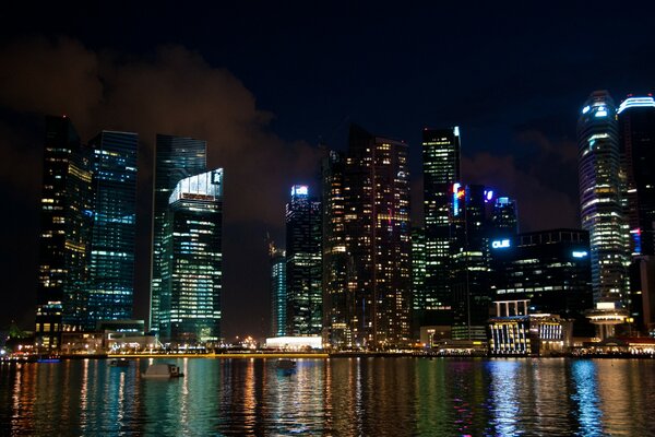 Nacht Stadt Singapur Nacht und Wolkenkratzer