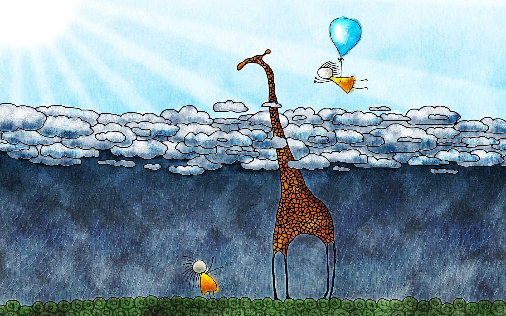 mädchen auf einem ball giraffe wolken sonne zeichnungen