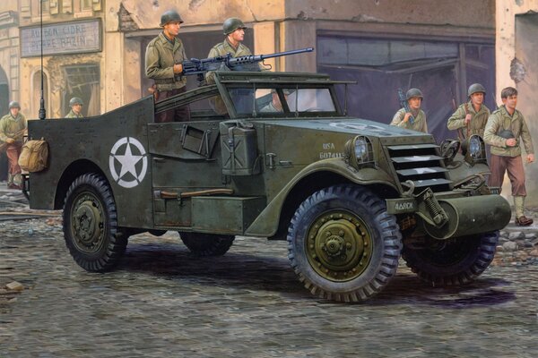 Militärisches gepanzertes Aufklärungsfahrzeug der US-Armee im Zweiten Weltkrieg
