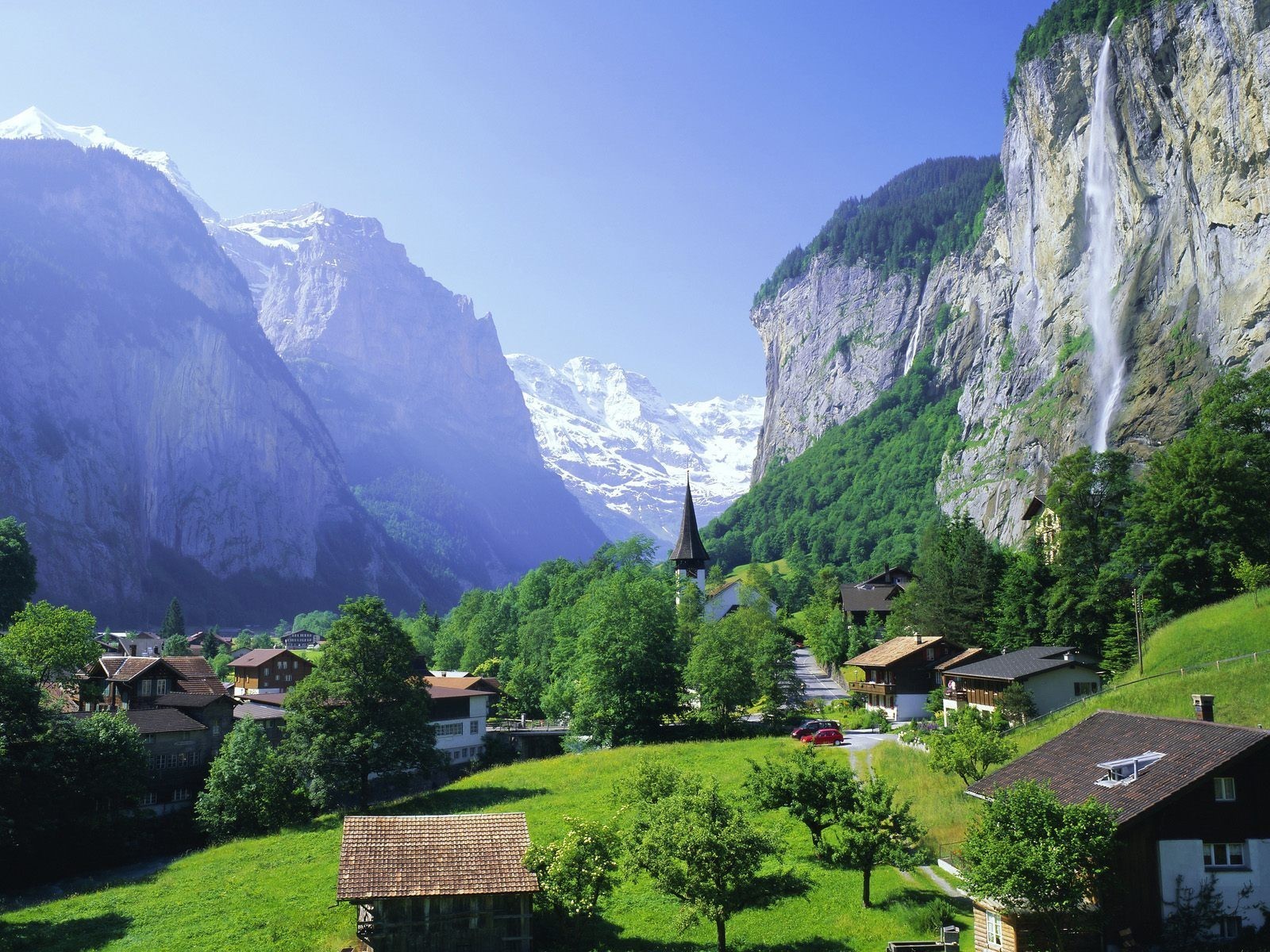 berge wasserfall stadt