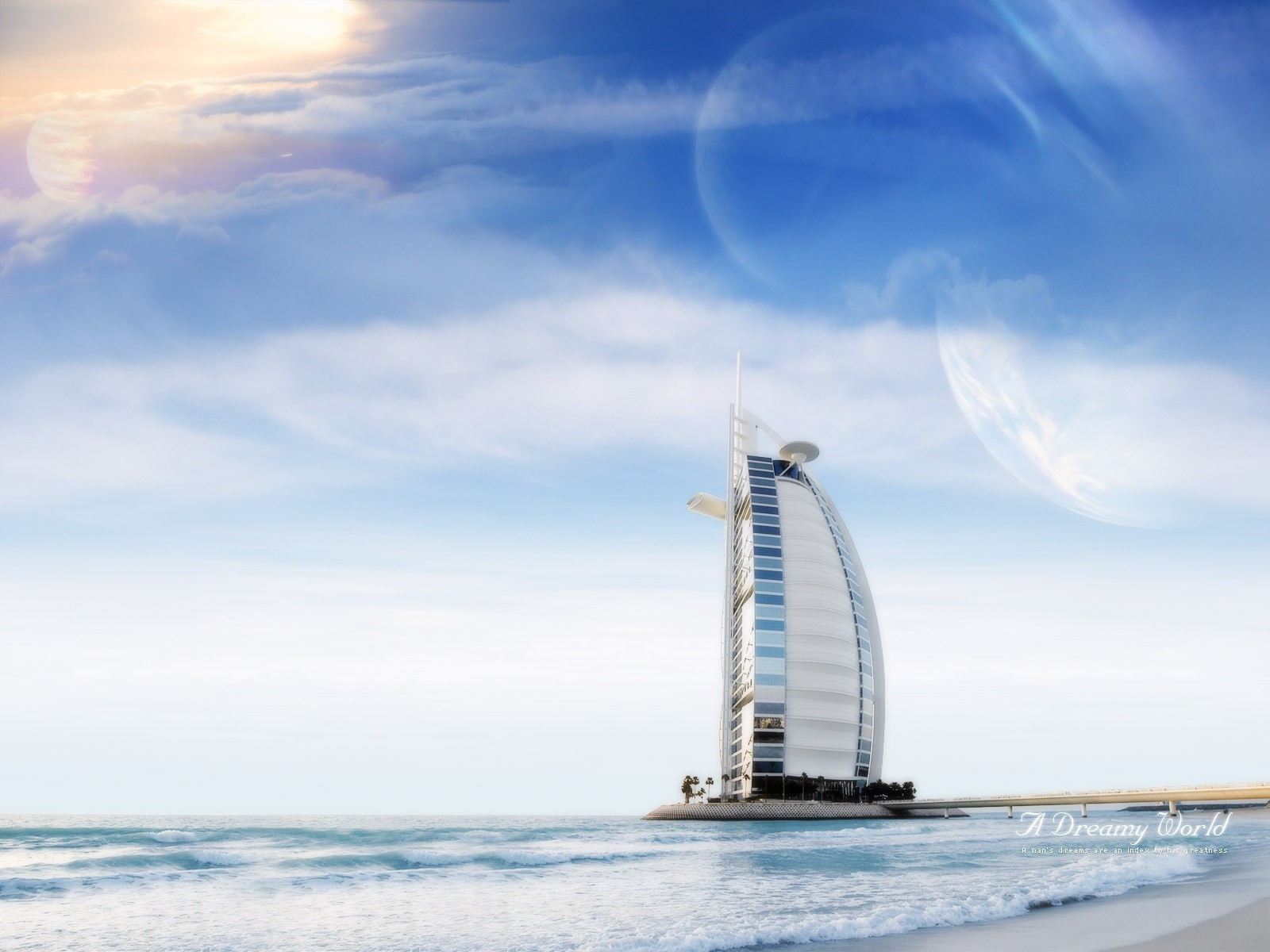 burj al arab hotel dubai wolken meer verträumte welt