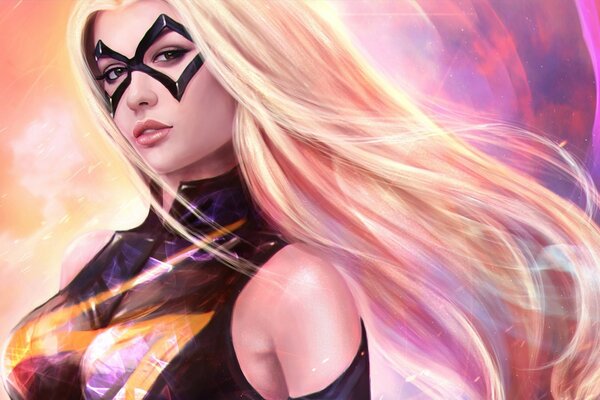 Das Bild des Superhelden des blonden Mädchens Miss Marvel