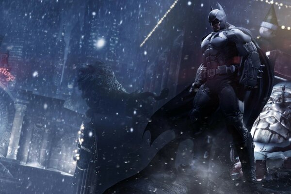 Batman im Hintergrund der Stadtlandschaft