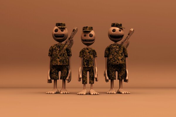 Cartoon-Soldaten standen in einer Reihe