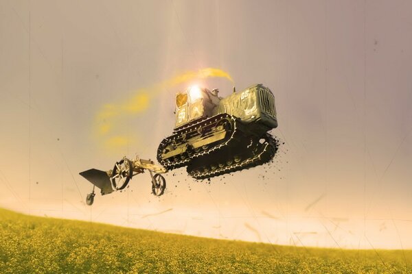 Technik im Stil eines fliegenden Traktors