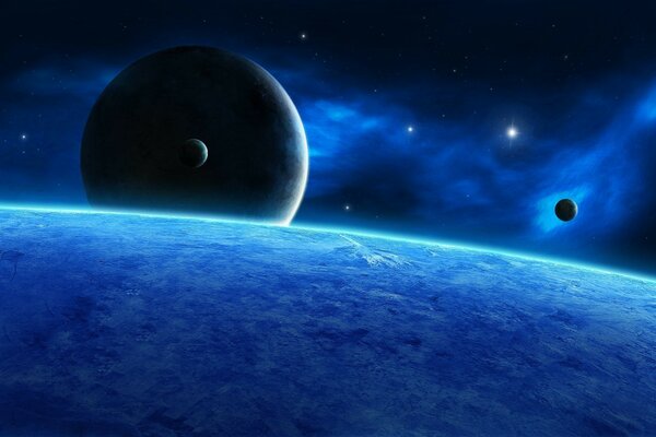 Unwirkliches Bild von Planeten in Blau