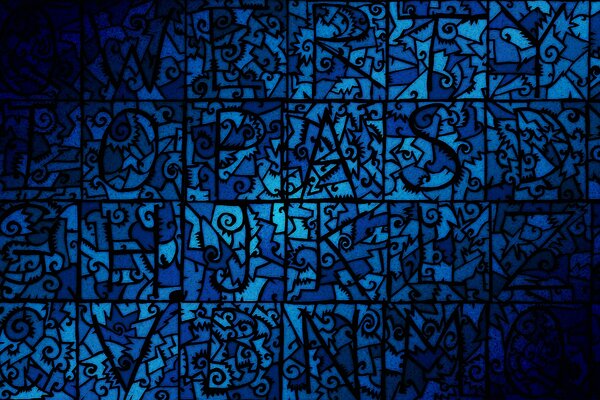 Blaues Mosaik mit verschiedenen Buchstaben
