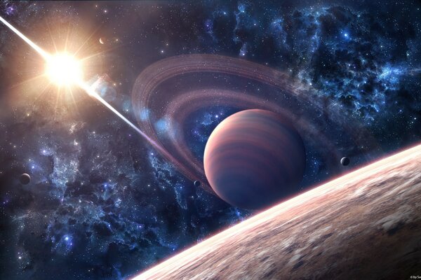 Einige Sonnenstrahlen erhellen die Planeten
