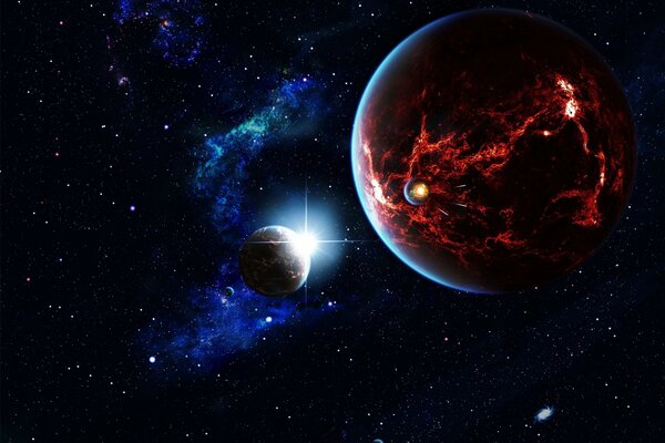 3d-Kunst des Planeten im Weltraum auf Galaxie Hintergrund