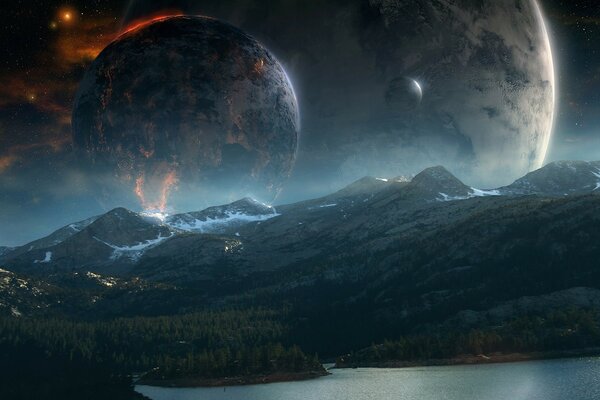 Kunst Fantasy Welt Planeten auf Hintergrund