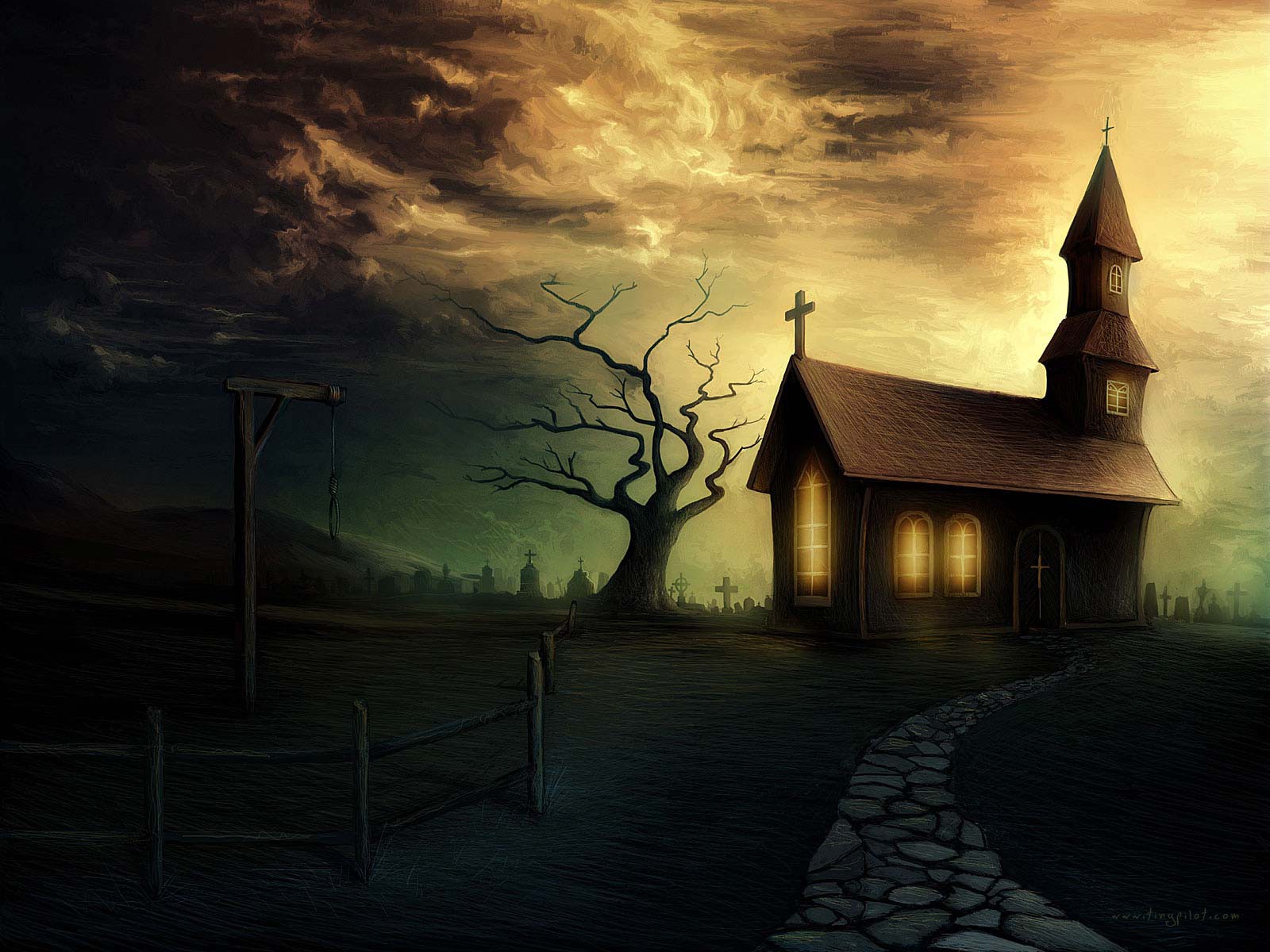 zeichnung kirche tod nacht angst
