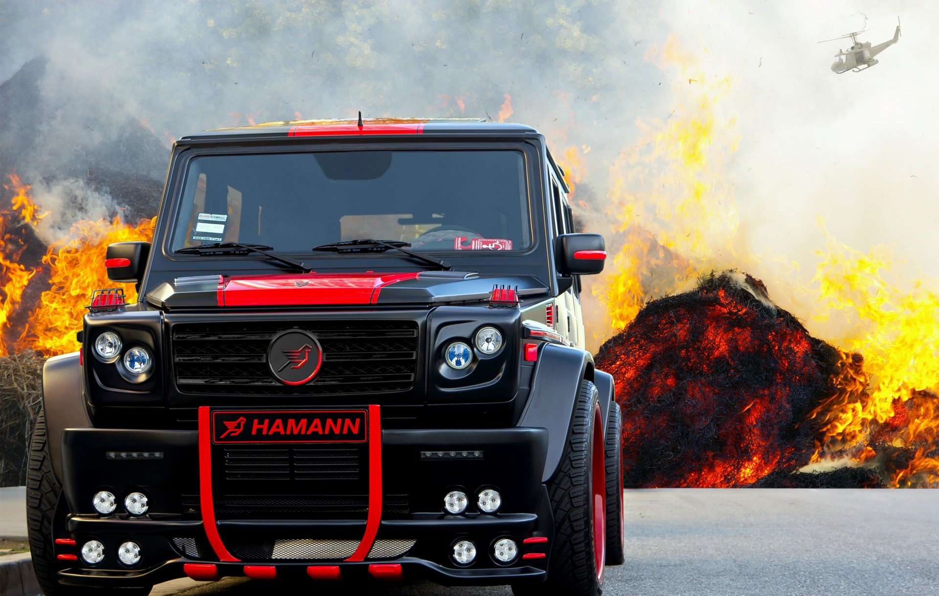 hamann mercedes benz g55 amg suv schwarz-rot tuning hintergrund