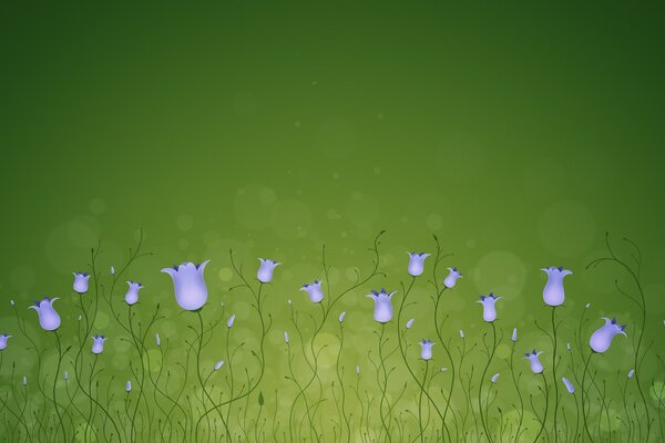Bescheidene blaue Blumen auf grünem Hintergrund