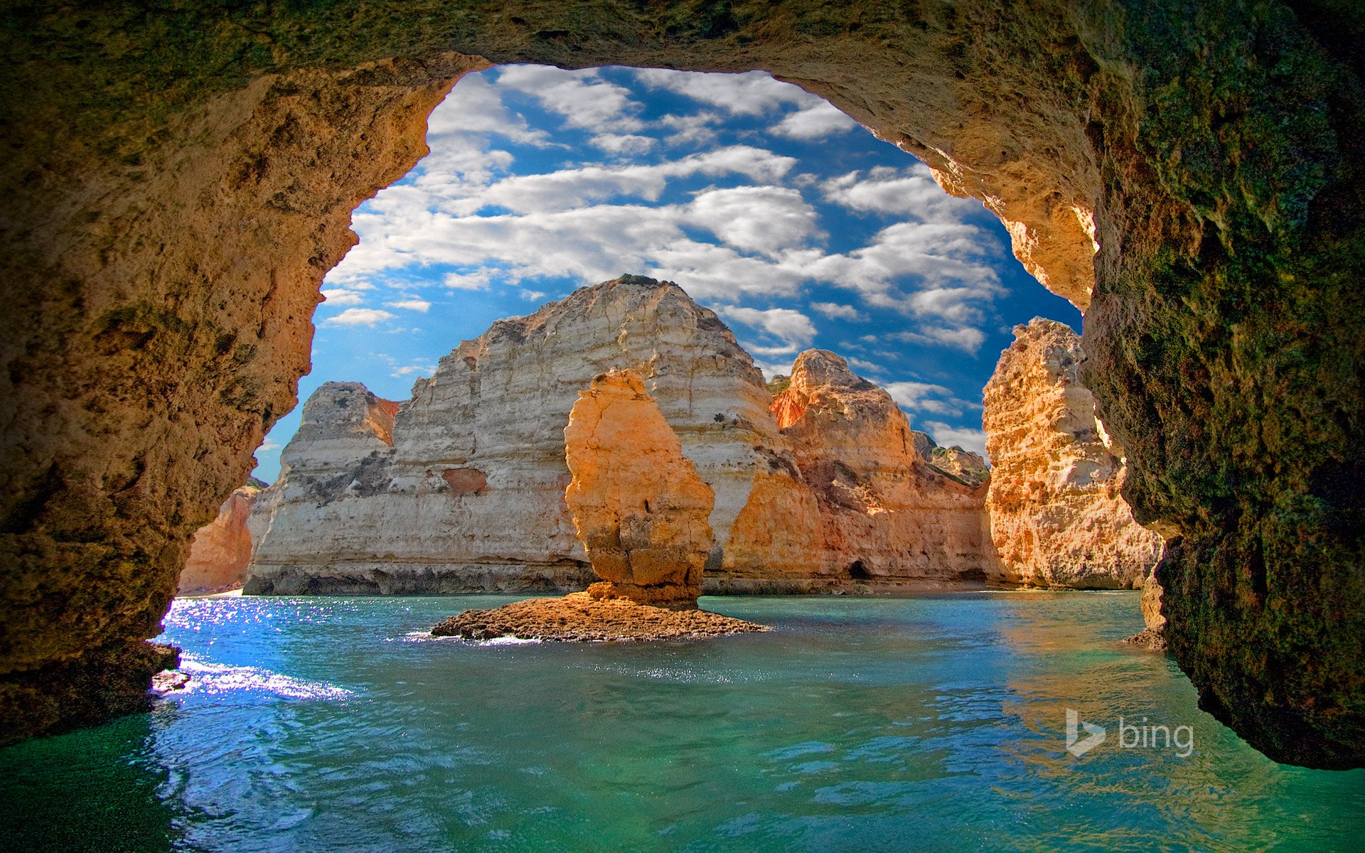 ponta da piedade lagos portugal meer felsen höhle grotte bogen himmel wolken