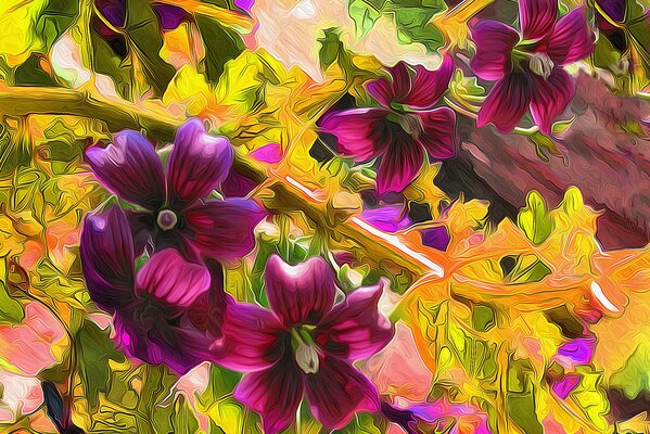 Leuchtend rosa Blüten auf einem Hintergrund von dichtem Grün
