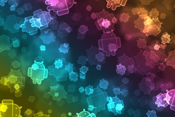 Farbige Android-Symbole sind zufällig auf dem Bild angeordnet