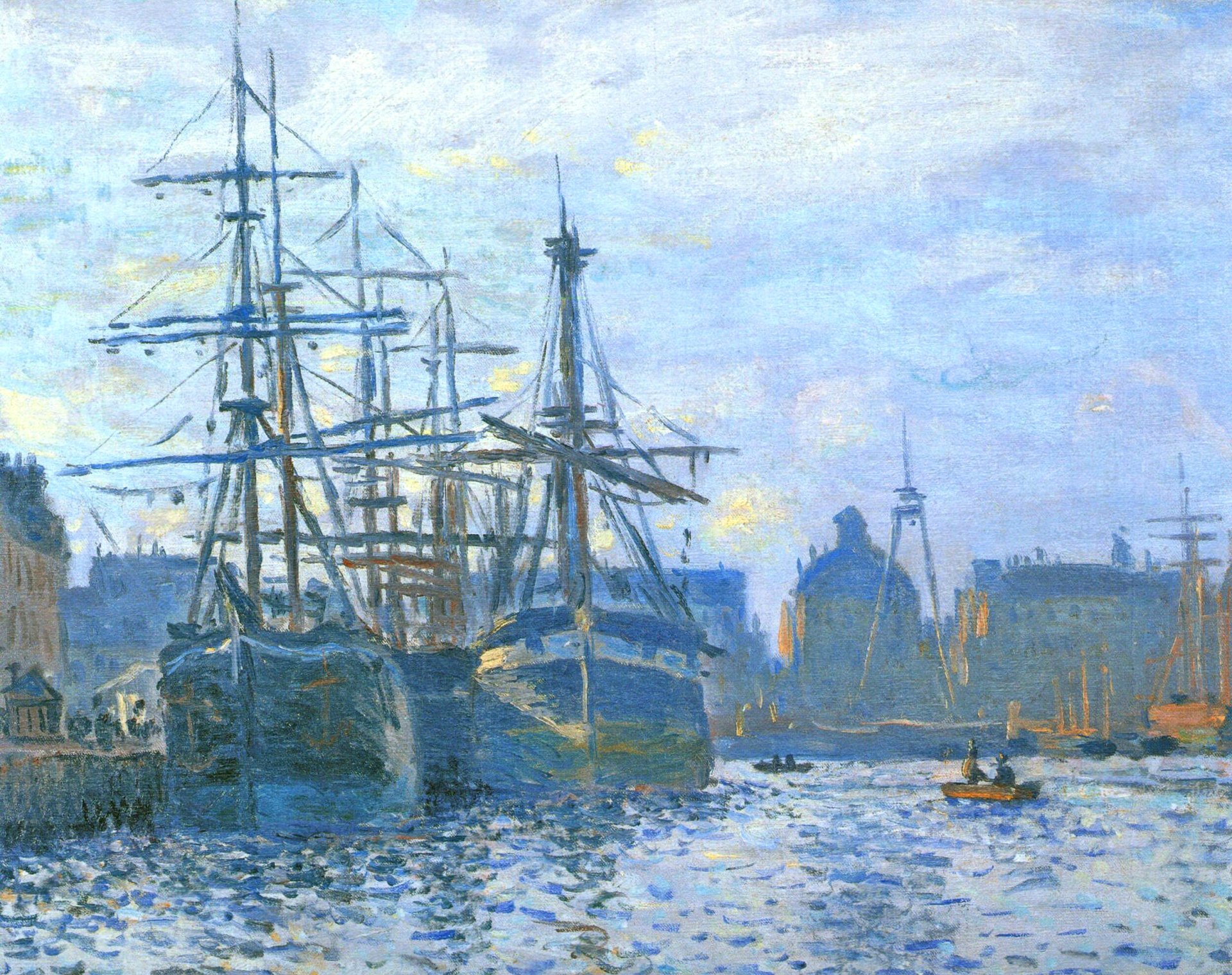claude monet gemälde landschaft hafen stadt schiff meer himmel segelboot
