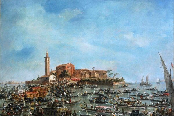 Gondeln segelten in die Stadt Venedig