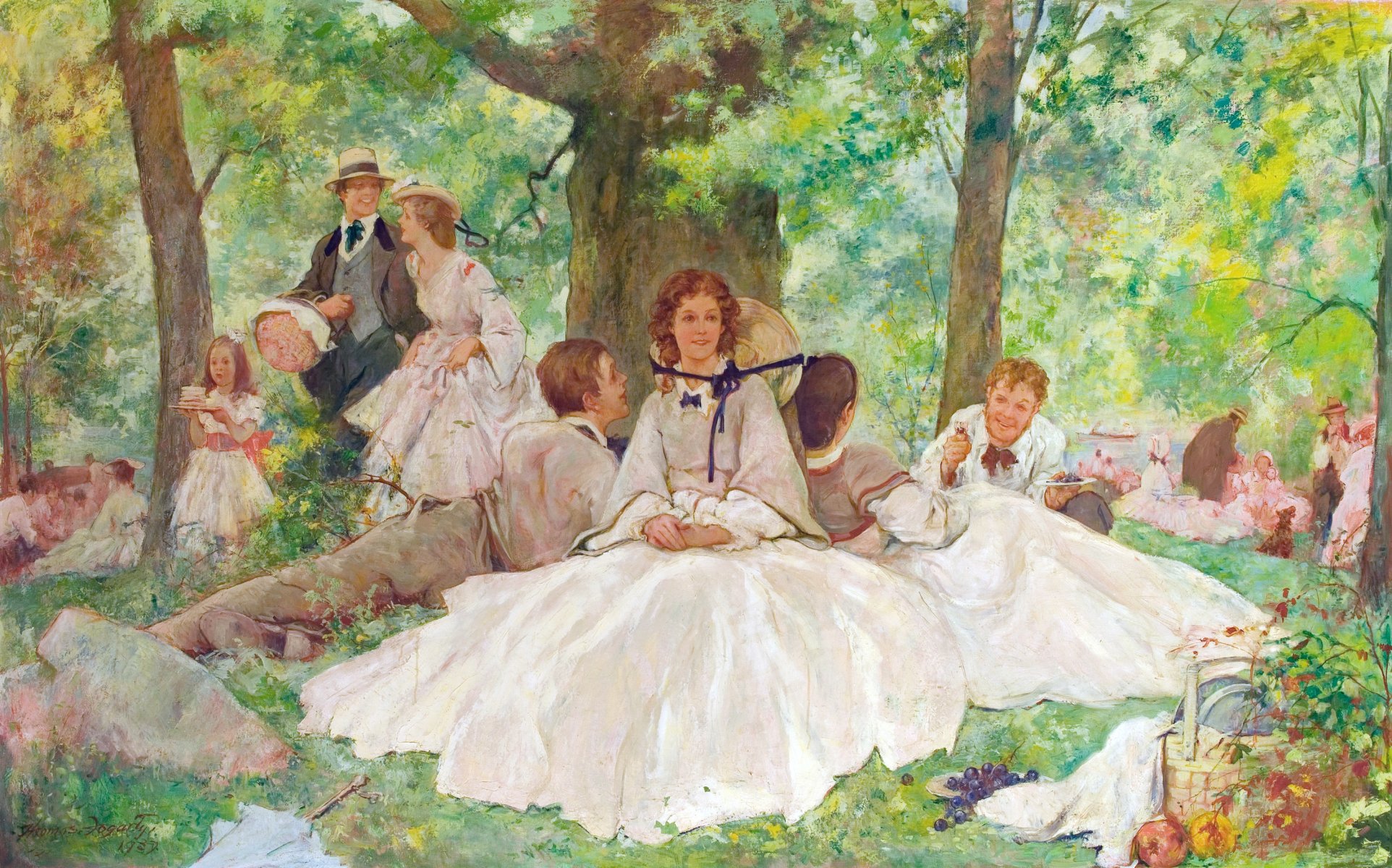 thomas fogarty picknick mädchen junge männer freizeit freude sonne sommer hüte retro