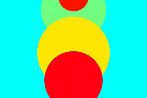 Auf blauem Hintergrund rot, gelb und grün Kreis