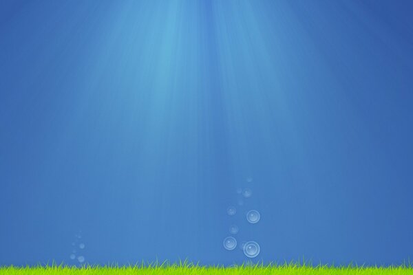 Blasen unter Wasser. Blaues Meer