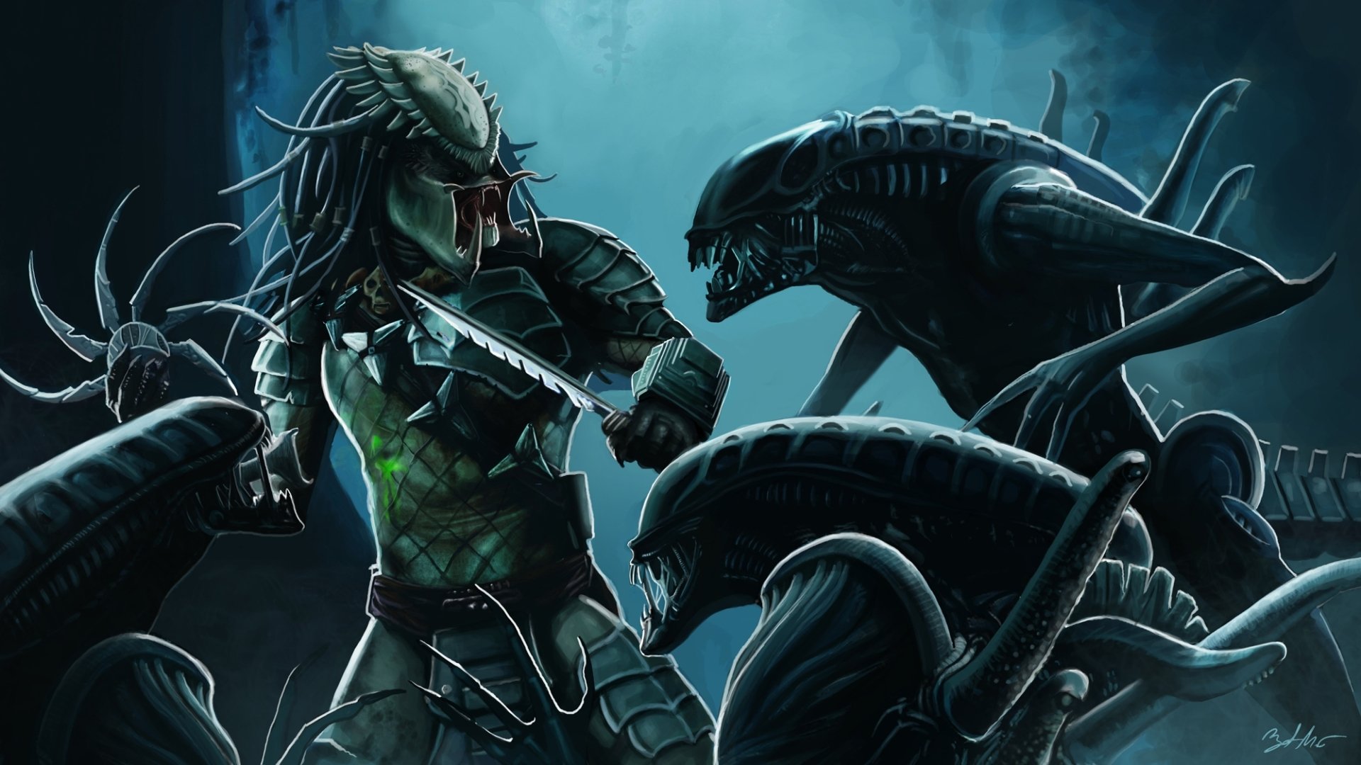 raubtier alien alien kampf hintergrund kunst kunst