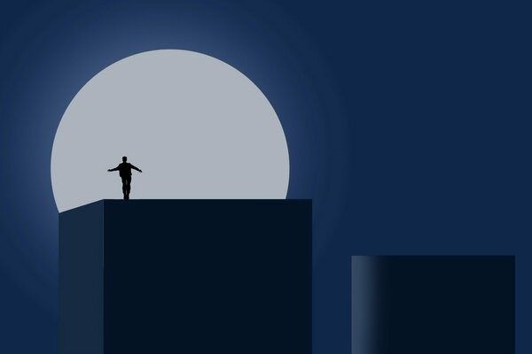 Mann Mond Minimalismus blau