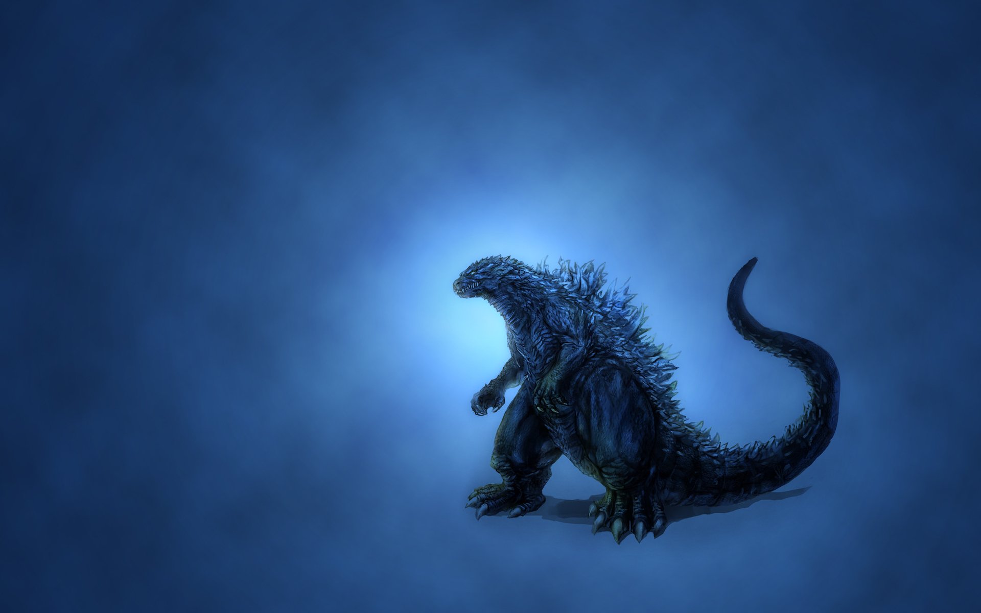 godzilla blauer hintergrund dinosaurier glühen minimalismus dunkel