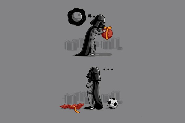 Darth Vader, der einen Fußball geschenkt bekam