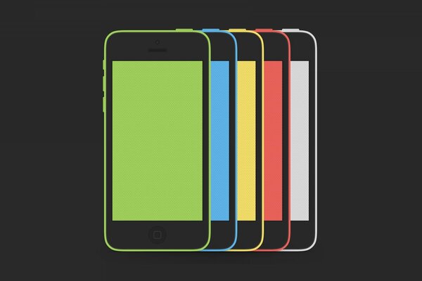 Fünf Telefone Smartphone in verschiedenen Farben