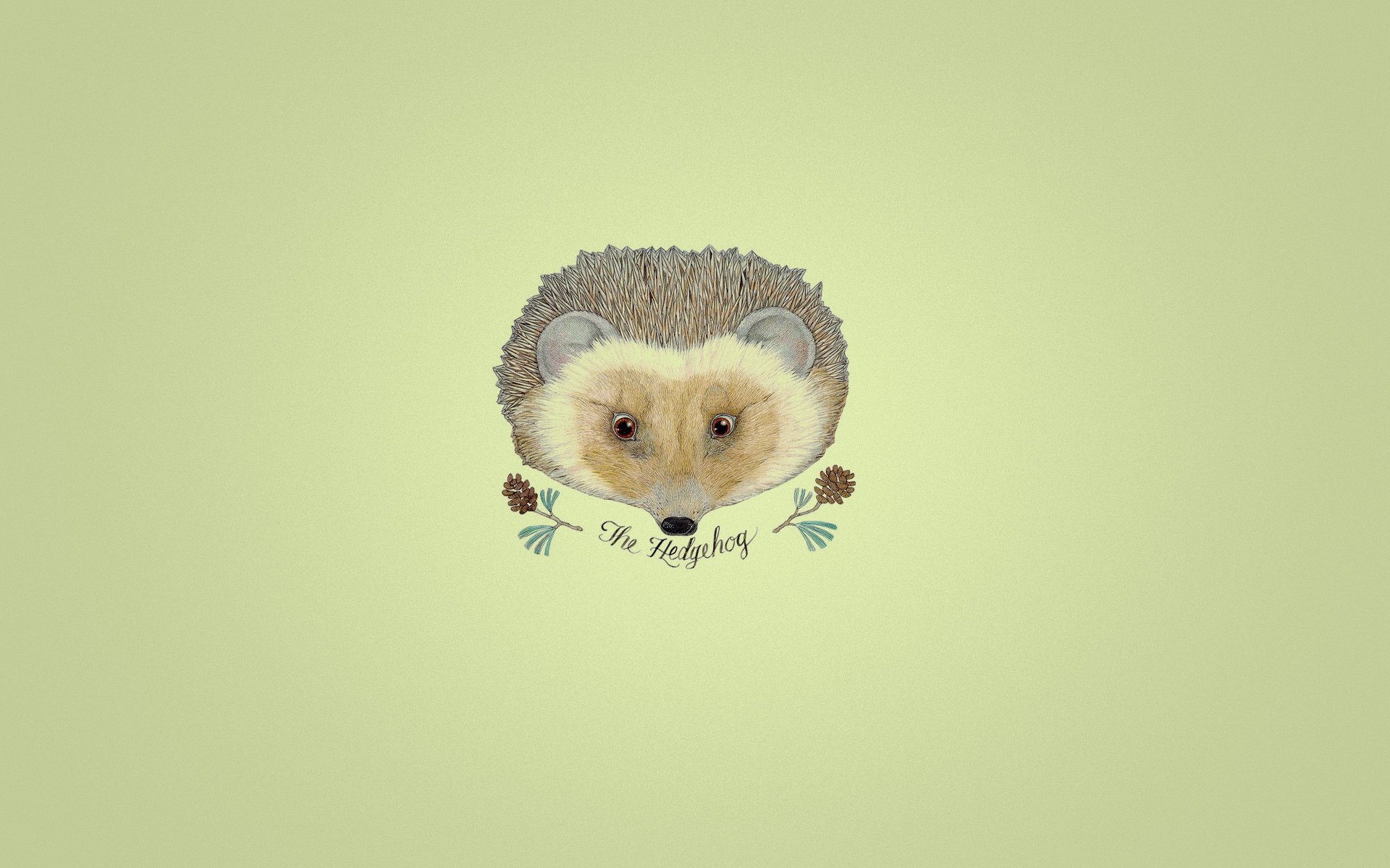 igel igel inschrift zapfen zweig gelber hintergrund minimalismus