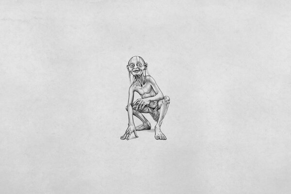 Schwarz-Weiß-Gollum auf grauem Hintergrund