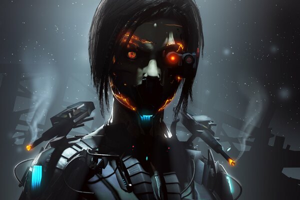 Cyborg Mädchen mit roten Augen