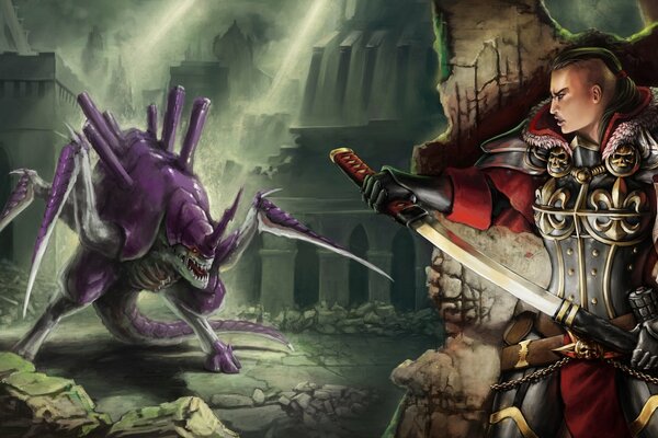 Fantastisches Bild von Samurai und Monstern