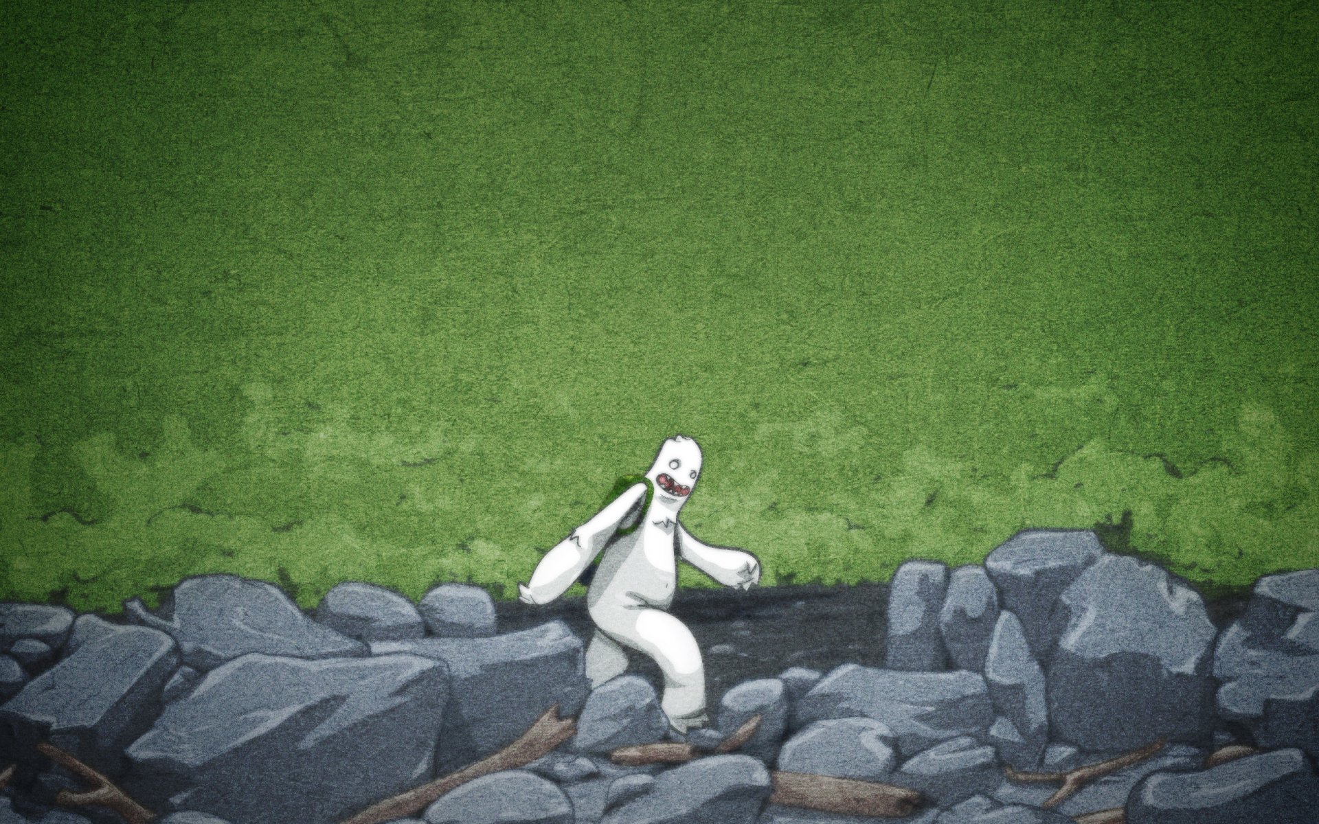 minimalismus kunst kreativ zeichnung bild steine cartoon charakter rucksack lustig