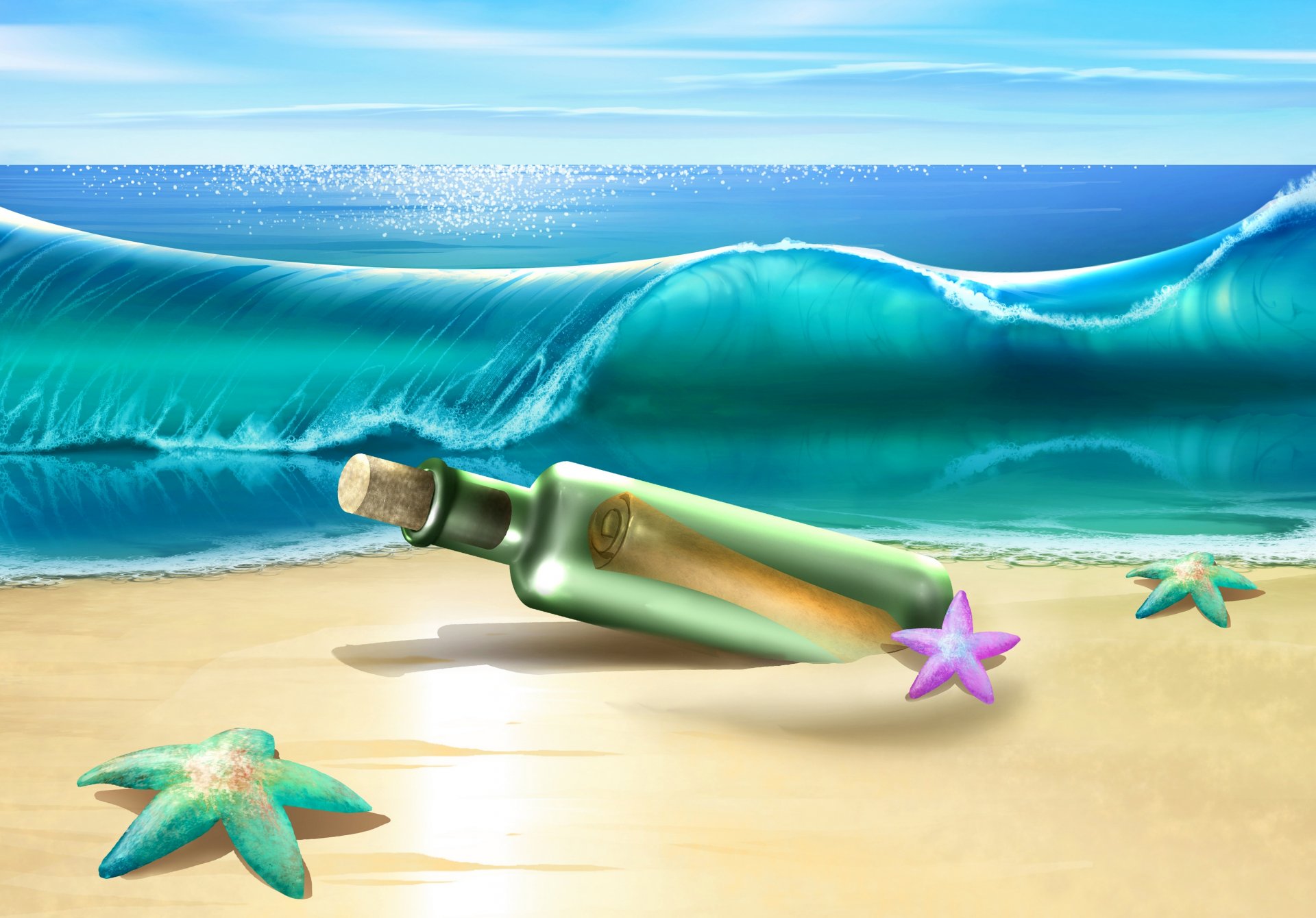 strand meer wellen flasche sterne