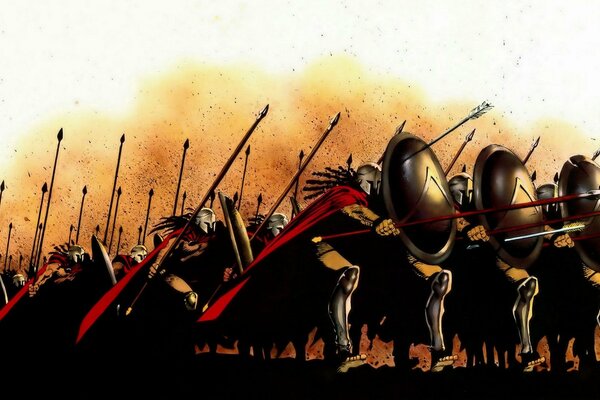 Eine Armee von Spartanern, die in die Schlacht ziehen