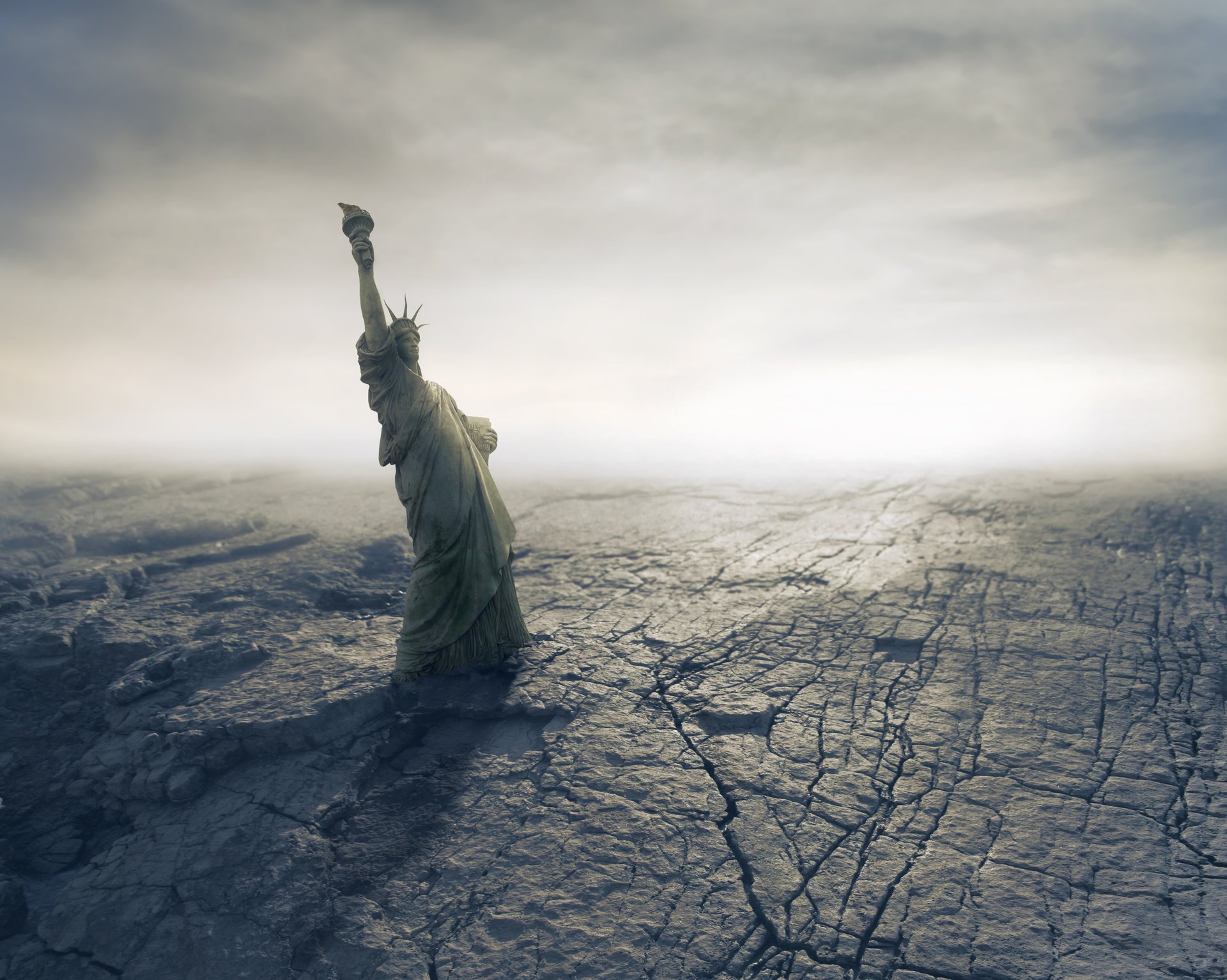 apokalypse armageddon katastrophe freiheitsstatue amerikanisch wüste trocken risse katastrophe fantastisch