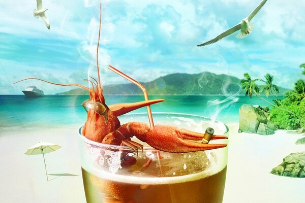Urlaub-Cocktail Hummer Meer und Möwen
